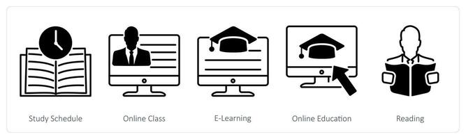 A set of 5 School and Education icons as study schedule, online class, e-learning vector