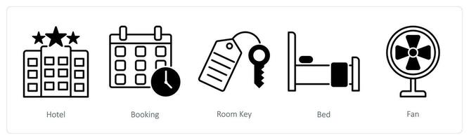 A set of 5 Summer and Travel icons as hotel, booking, room key vector