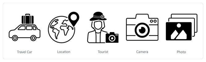 A set of 5 Summer and Travel icons as travel car, location, tourist vector