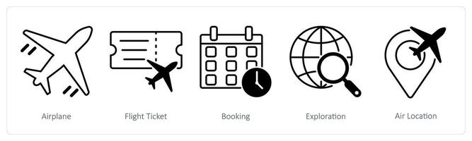 A set of 5 Summer and Travel icons as airplane, flight ticket, booking vector
