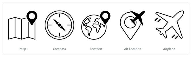 A set of 5 Summer and Travel icons as map, compass, location vector