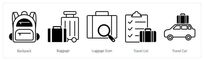 A set of 5 Summer and Travel icons as backpack, baggage, luggage scan vector