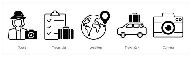 A set of 5 Summer and Travel icons as tourist, travel list, location vector