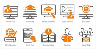 A set of 10 School and Education icons as online class, e learning, tutorials vector