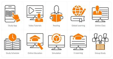 A set of 10 School and Education icons as study app, tutorials, reading vector