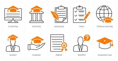 A set of 10 School and Education icons as e learning, university, authorship vector