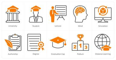 A set of 10 School and Education icons as university, student, lecture vector