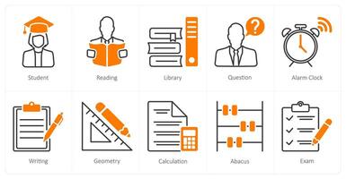 A set of 10 School and Education icons as student, reading, library vector