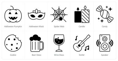A set of 10 Party and Celebration icons as halloween pumpkin, halloween mask, spider web vector