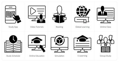 A set of 10 School and Education icons as study app, tutorials, reading vector