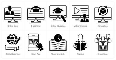 A set of 10 School and Education icons as online class, e learning, tutorials vector