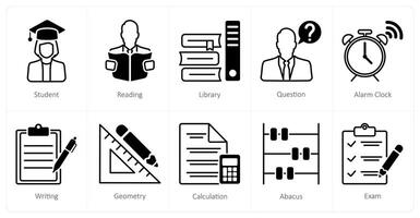 A set of 10 School and Education icons as student, reading, library vector