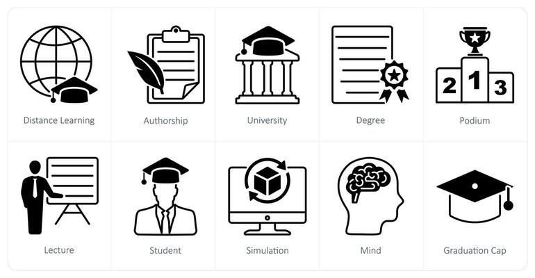 A set of 10 School and Education icons as distance learning, authorship, university