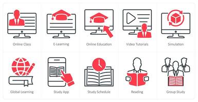 A set of 10 School and Education icons as online class, e learning, tutorials vector