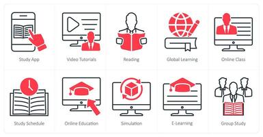 A set of 10 School and Education icons as study app, tutorials, reading vector