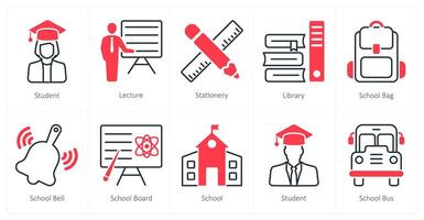 A set of 10 School and Education icons as student, lecture, stationery vector