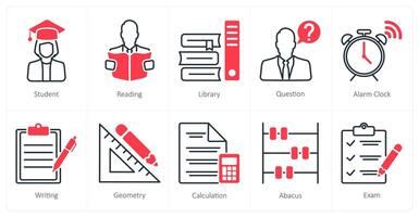 A set of 10 School and Education icons as student, reading, library vector