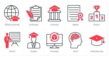 A set of 10 School and Education icons as distance learning, authorship, university vector