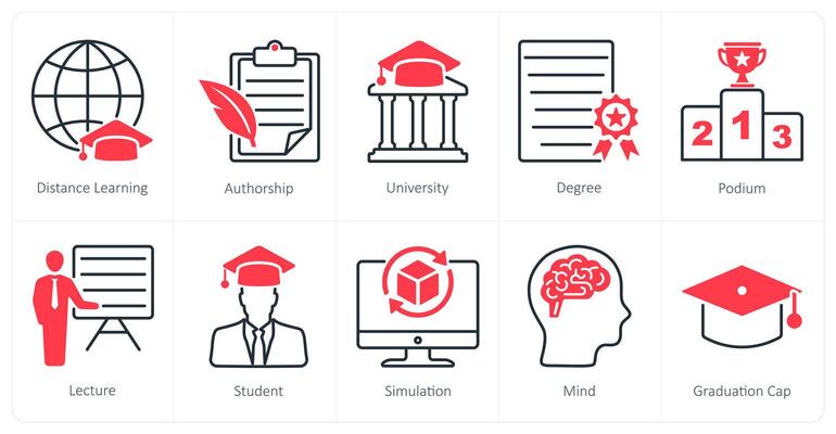 A set of 10 School and Education icons as distance learning, authorship, university