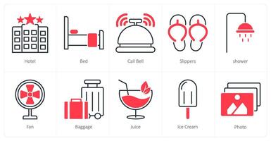 A set of 10 Summer and Vacation icons as hotel, bed, call bell vector