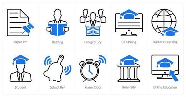 A set of 10 School and Education icons as paper pin, reading, group study vector