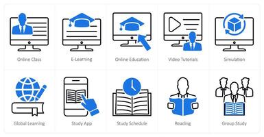 A set of 10 School and Education icons as online class, e learning, tutorials vector