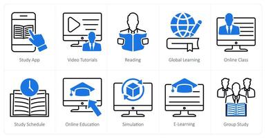 A set of 10 School and Education icons as study app, tutorials, reading vector