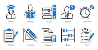 A set of 10 School and Education icons as student, reading, library vector