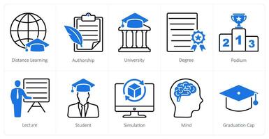 A set of 10 School and Education icons as distance learning, authorship, university vector