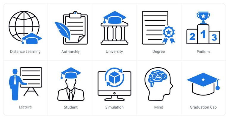A set of 10 School and Education icons as distance learning, authorship, university