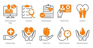 A set of 10 Mix icons as online medical help, checkup, health report vector