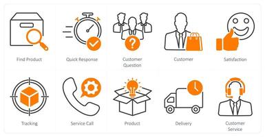 A set of 10 Mix icons as find product, quick response, customer question vector