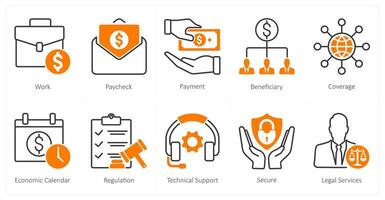 A set of 10 Mix icons as work, pay check, payment vector
