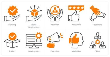 A set of 10 Mix icons as branding, brand development, retention vector