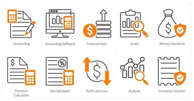 A set of 10 Mix icons as accounting, accounting software, financial gain vector