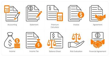 A set of 10 Mix icons as accounting, statement, premium calculator vector