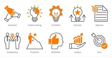 A set of 10 Mix icons as teamwork, problem solving, innovation vector