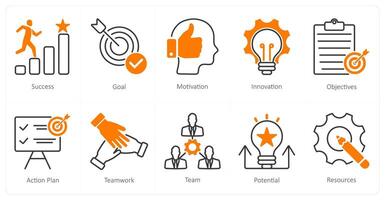 A set of 10 Mix icons as success, goal, motivation vector