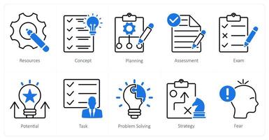 A set of 10 Mix icons as resources, planning, assessment vector