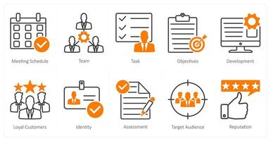 A set of 10 Mix icons as meeting schedule, team, task vector
