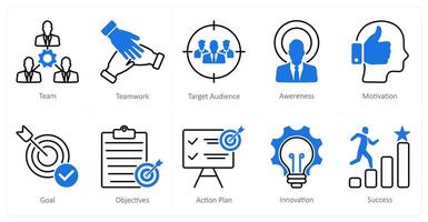 A set of 10 Mix icons as team, teamwork, target audience vector