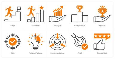 A set of 10 Mix icons as steps, success, analysis vector