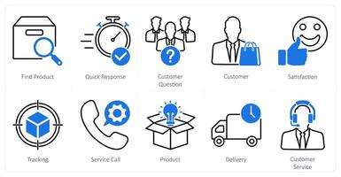A set of 10 Mix icons as find product, quick response, customer question vector