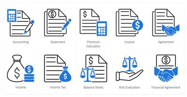 A set of 10 Mix icons as accounting, statement, premium calculator vector
