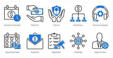 A set of 10 Mix icons as economic calendar, payment, secure vector