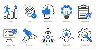 A set of 10 Mix icons as success, goal, motivation vector