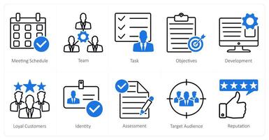 A set of 10 Mix icons as meeting schedule, team, task vector