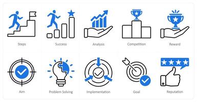 A set of 10 Mix icons as steps, success, analysis vector