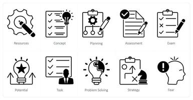 A set of 10 Mix icons as resources, planning, assessment vector