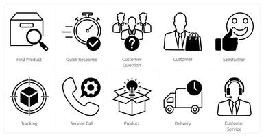 A set of 10 Mix icons as find product, quick response, customer question vector